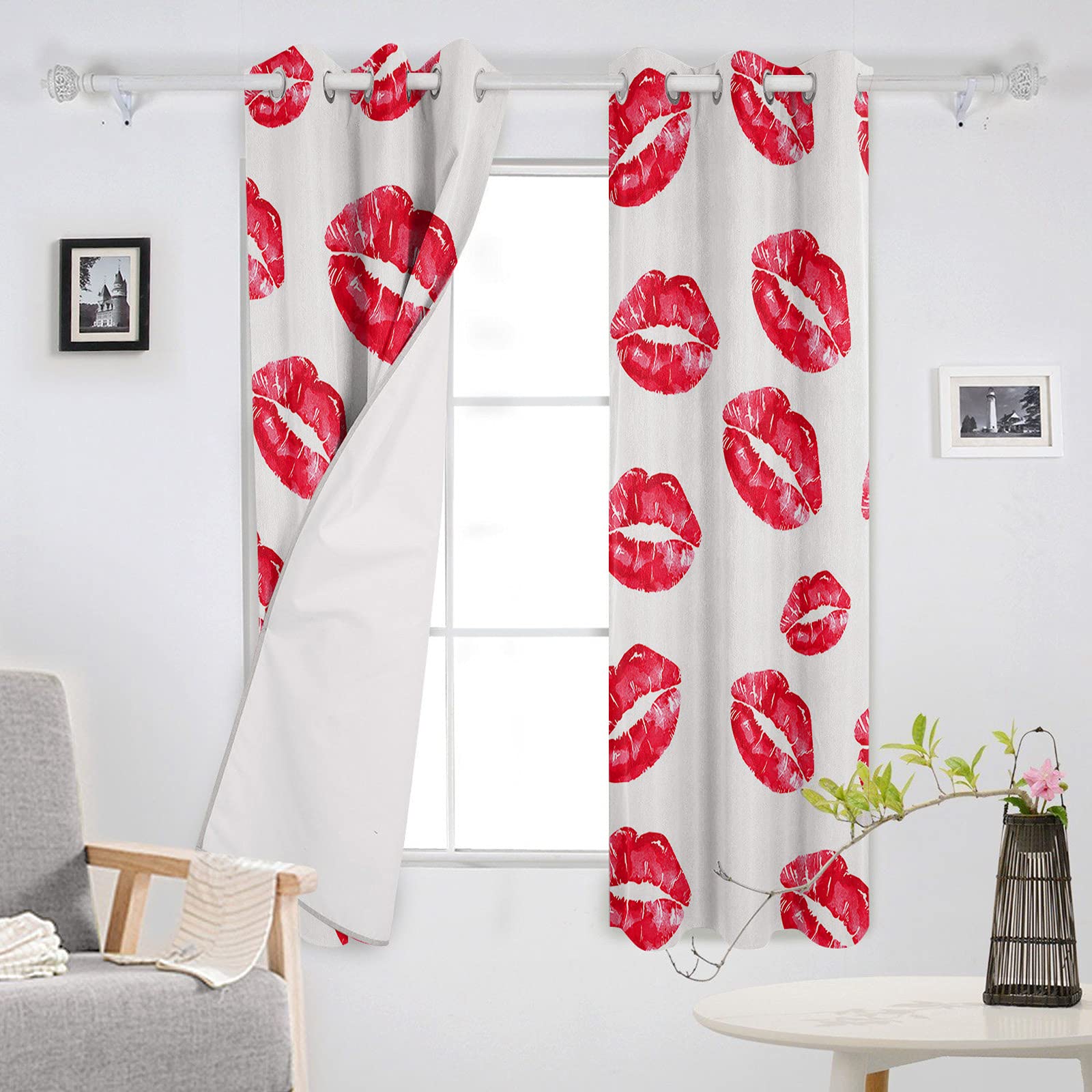 Amazon.co.jp: 遮光カーテン セクシー 赤い唇柄 ウィンドウカーテン